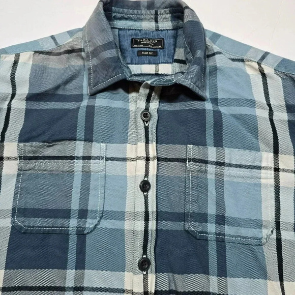 Zara Man Slim Fit Blue/Gray Plaid Button-Up Shirt Size XL/44 - Picture 4 of 12